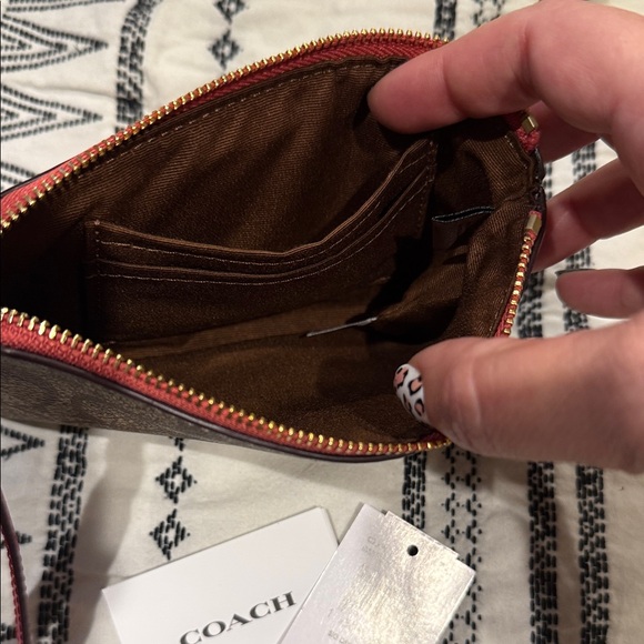 Coach Tan Wristlet with Pink Patch Good Times wallet card slots signature nwt - Picture 4 of 6